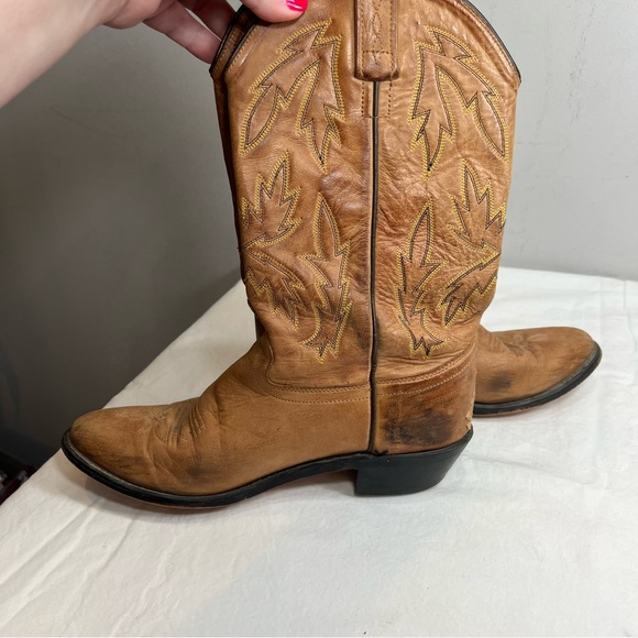 Old West tan brown leather womens cowboy cowgirl boots size 8 - Picture 2 of 12
